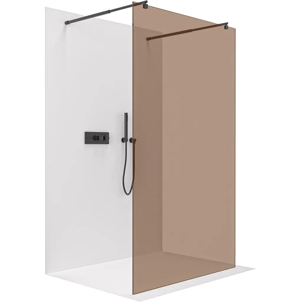 Sprchová zástěna Walk-in Onyx Duo L/P - 8 mm - kulatá vzpěra - černá matná, bronzové sklo - 90x200 cm