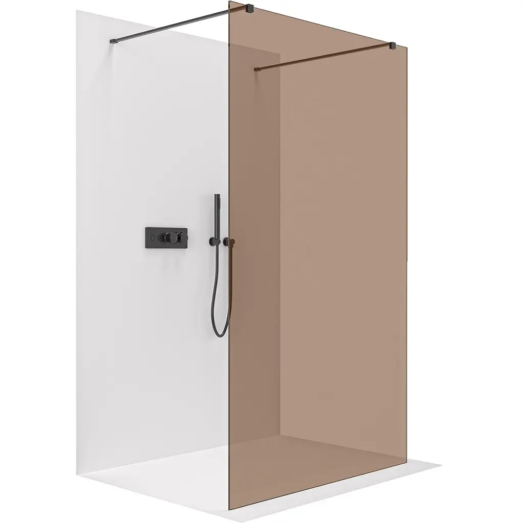 Sprchová zástěna Walk-in Onyx Duo L/P - 8 mm - hranatá vzpěra - černá matná, bronzové sklo - 160x200 cm