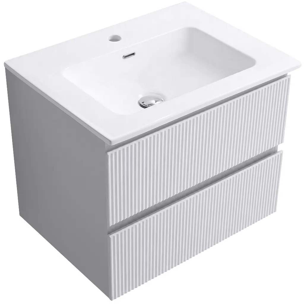 CERANO Koupelnová skříňka Carole bílá matná rýhovaná + keramické umyvadlo Novo bílá lesklá 61x49,5x46,5  CER-748125