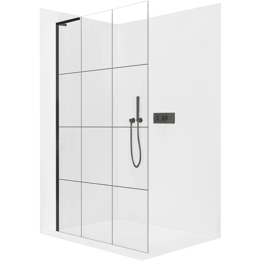 Sprchová zástěna Walk-in Onyx L-levá vzpěra - 8 mm - černá matná, industriální sklo - 140x200 cm