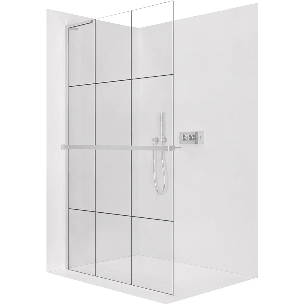 Sprchová zástěna Walk-in Onyx L-levá vzpěra - 8 mm + polička/držák na ručníky - chrom, industriální sklo - 140x200 cm