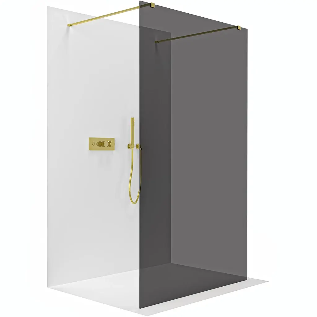 CERANO Sprchová zástěna Walk-in Onyx Duo L/P 8 mm hranatá vzpěra zlatá, grafitové sklo 150x200 CER-8050BD1770