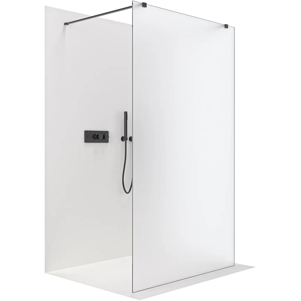Sprchová zástěna Walk-in Onyx Duo L/P - 8 mm - hranatá vzpěra - černá matná, mléčné sklo - 90x200 cm
