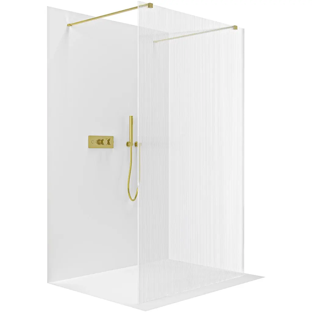 Sprchová zástěna Walk-in Onyx Duo L/P - 8 mm - hranatá vzpěra - zlatá, rýhované sklo - 120x200 cm