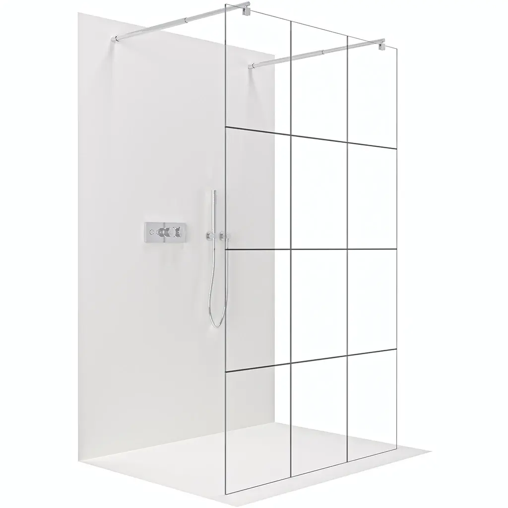 Sprchová zástěna Walk-in Onyx Duo L/P - 8 mm - kulatá vzpěra  - chrom, industriální sklo - 150x200 cm
