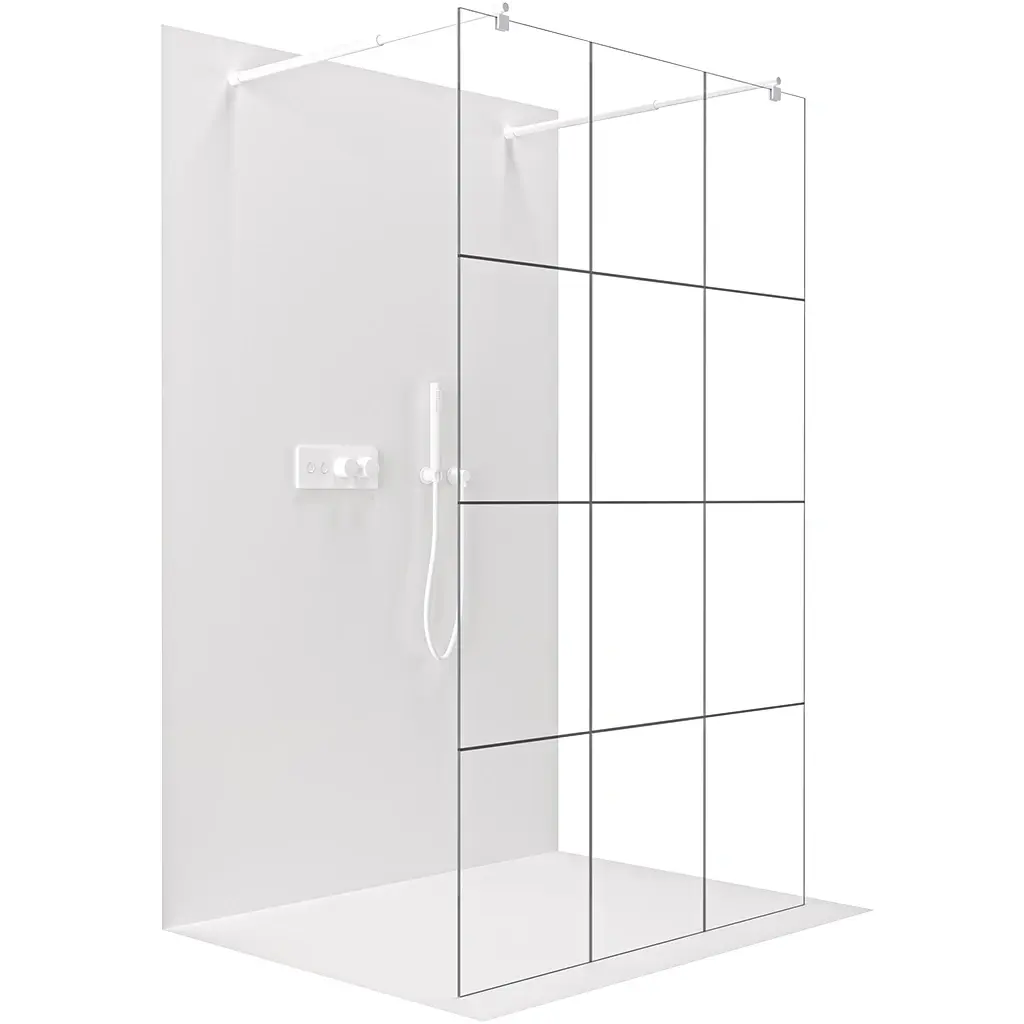 CERANO Sprchová zástěna Walk-in Onyx Duo L/P 8 mm kulatá vzpěra bílá matná, industriální sklo 90x200 CER-8050BD2165