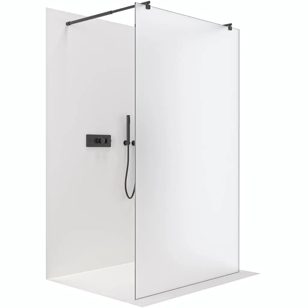 CERANO Sprchová zástěna Walk-in Onyx Duo L/P 8 mm kulatá vzpěra černá matná, mléčné sklo 100x200  CER-8050BD2217