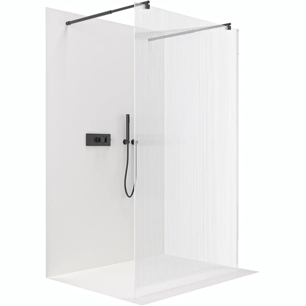 Sprchová zástěna Walk-in Onyx Duo L/P - 8 mm - kulatá vzpěra - černá matná, rýhované sklo - 80x200 cm