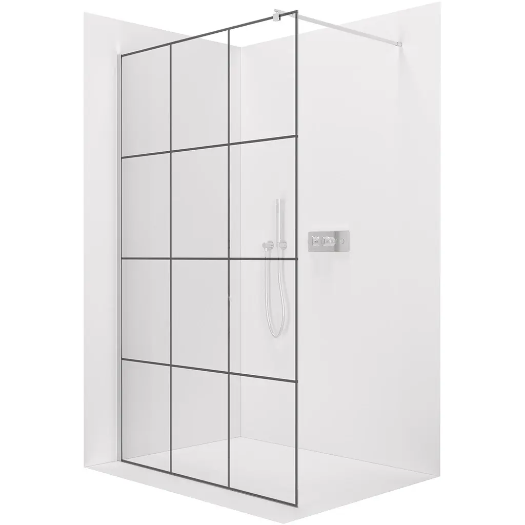 Sprchová zástěna Walk-in Onyx Round L/P - 8 mm - kulatá vzpěra  -  chrom, industriální sklo - 90x200 cm