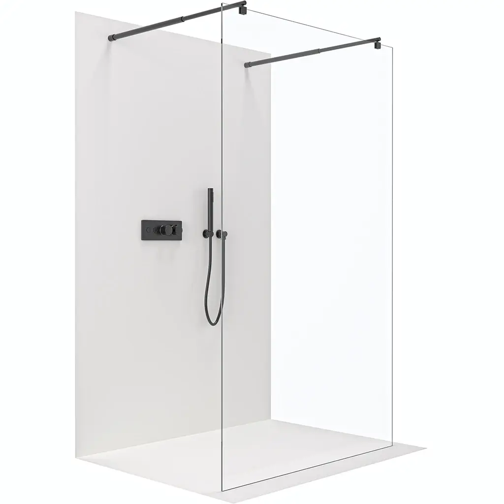 Sprchová zástěna Walk-in Onyx Duo L/P - 8 mm - kulatá vzpěra - černá matná, transparentní sklo - 90x200 cm