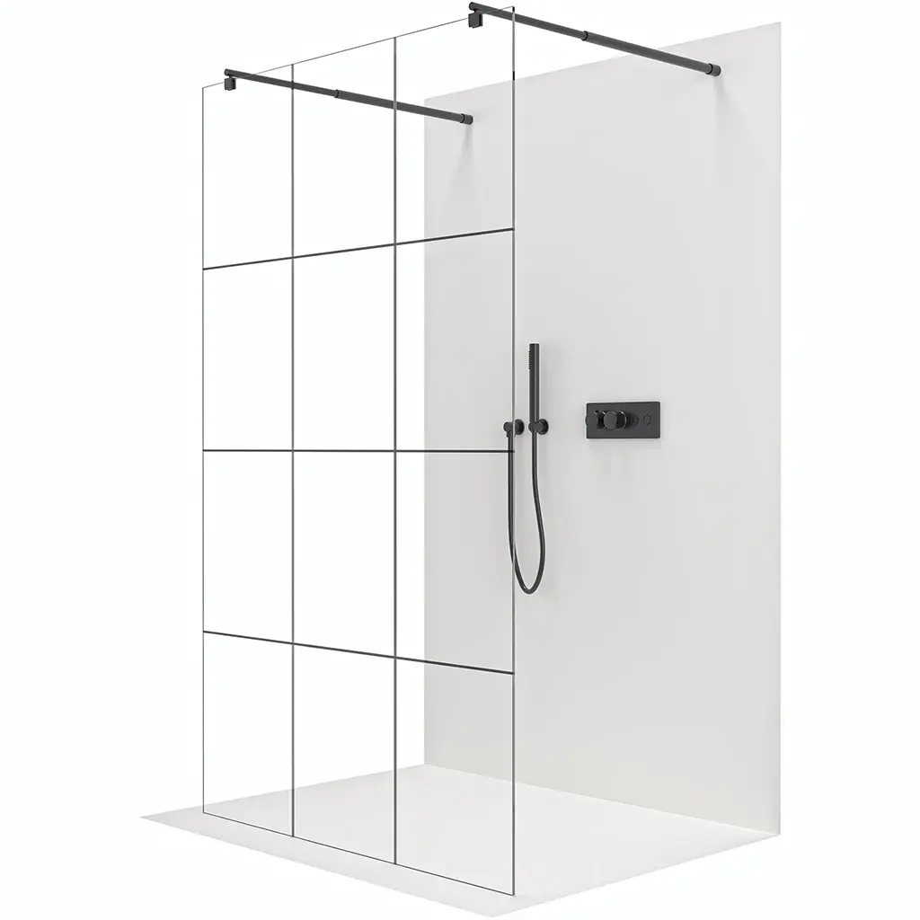 Sprchová zástěna Walk-in Onyx Duo L/P - 8 mm - kulatá vzpěra  - černá matná, industriální sklo - 150x200 cm