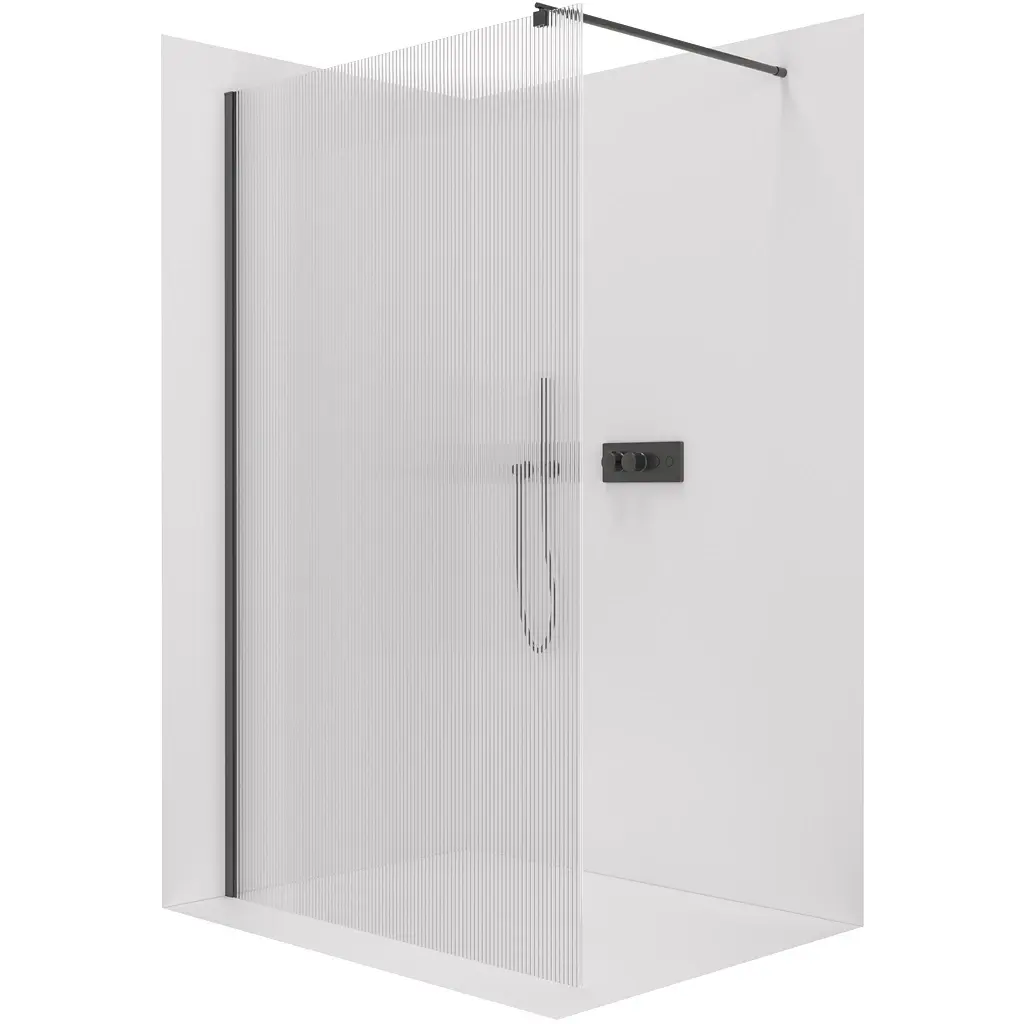 CERANO Sprchová zástěna Walk-in Onyx Round L/P 8 mm kulatá vzpěra černá matná, rýhované sklo 60x200  CER-8050BD312