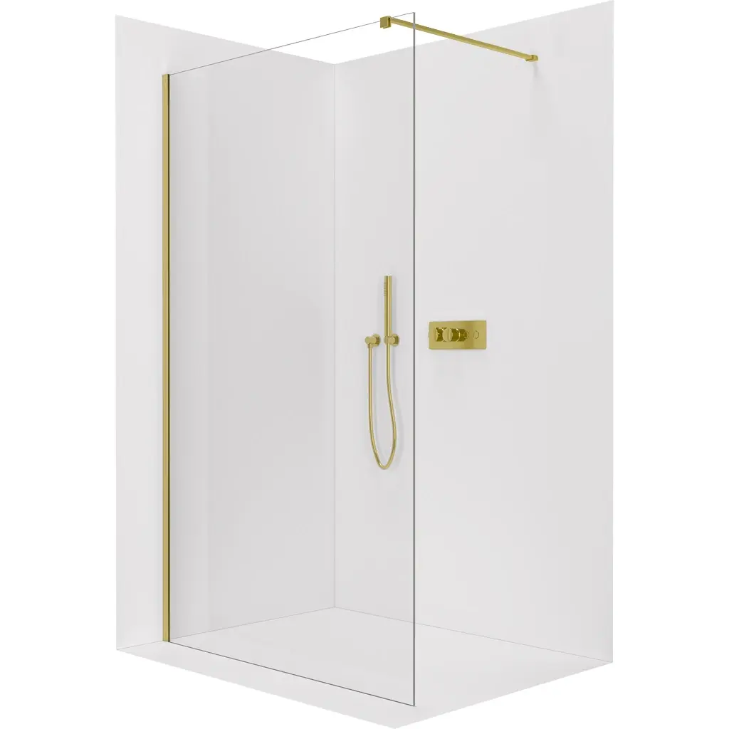 Sprchová zástěna Walk-in Onyx Cube L/P - 8 mm - hranatá vzpěra - zlatá, transparentní sklo - 110x200 cm