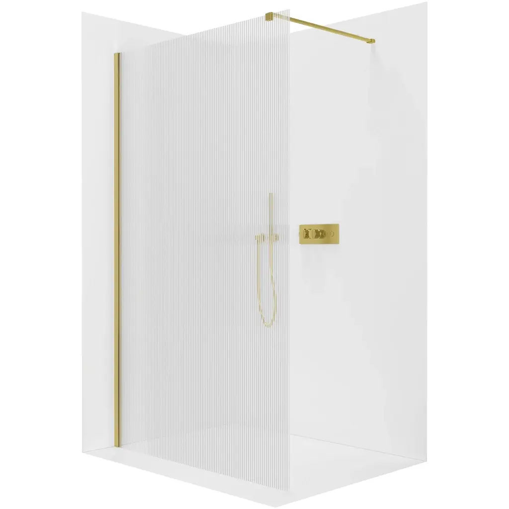Sprchová zástěna Walk-in Onyx Cube L/P - 8 mm - hranatá vzpěra - zlatá, rýhované sklo - 90x200 cm