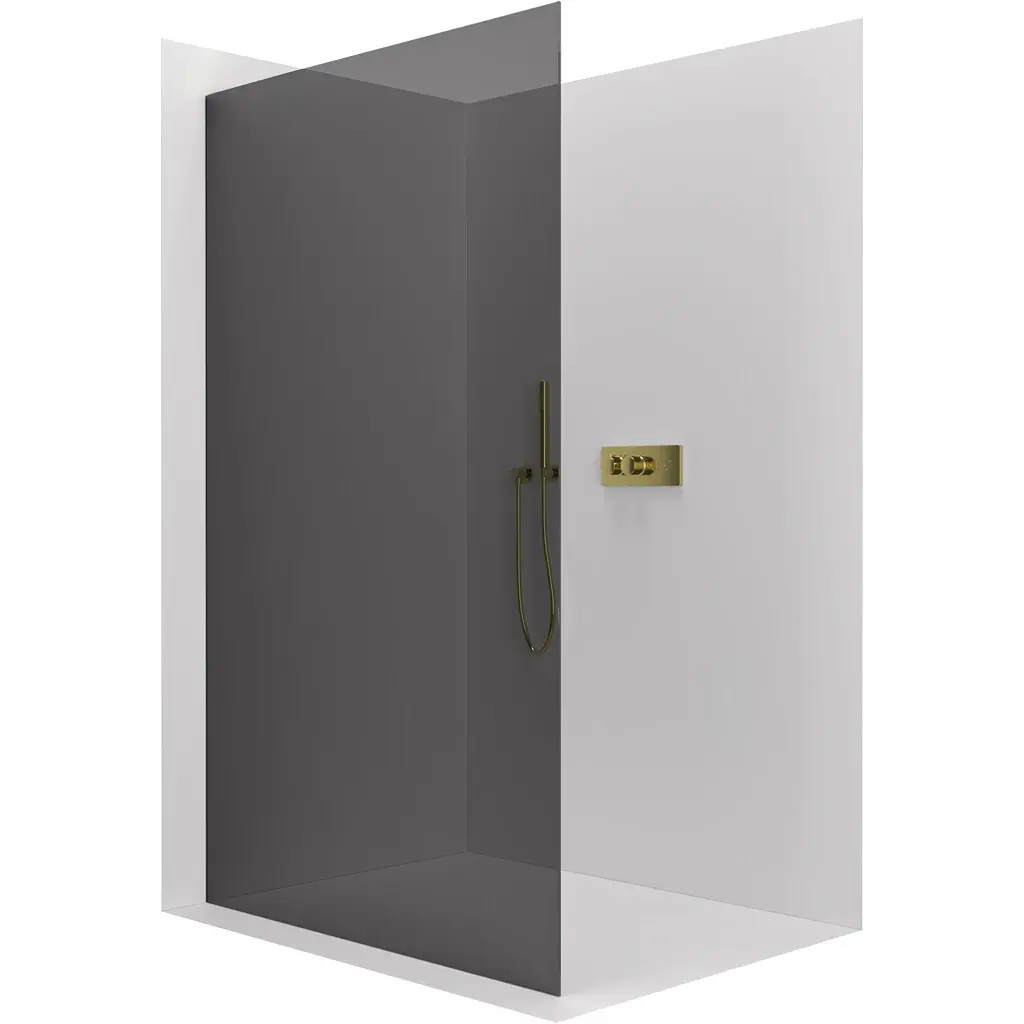 Sprchová zástěna Walk-in Crystal L/P - 8 mm - bezvzpěrový systém - zlatá, grafitové sklo - 90x200 cm