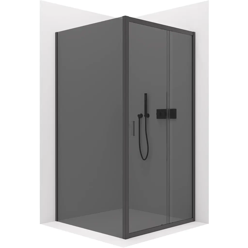 Sprchový kout Varone LINE L/P - 6 mm - černá matná, grafitové sklo - 100x100x195 cm - posuvný