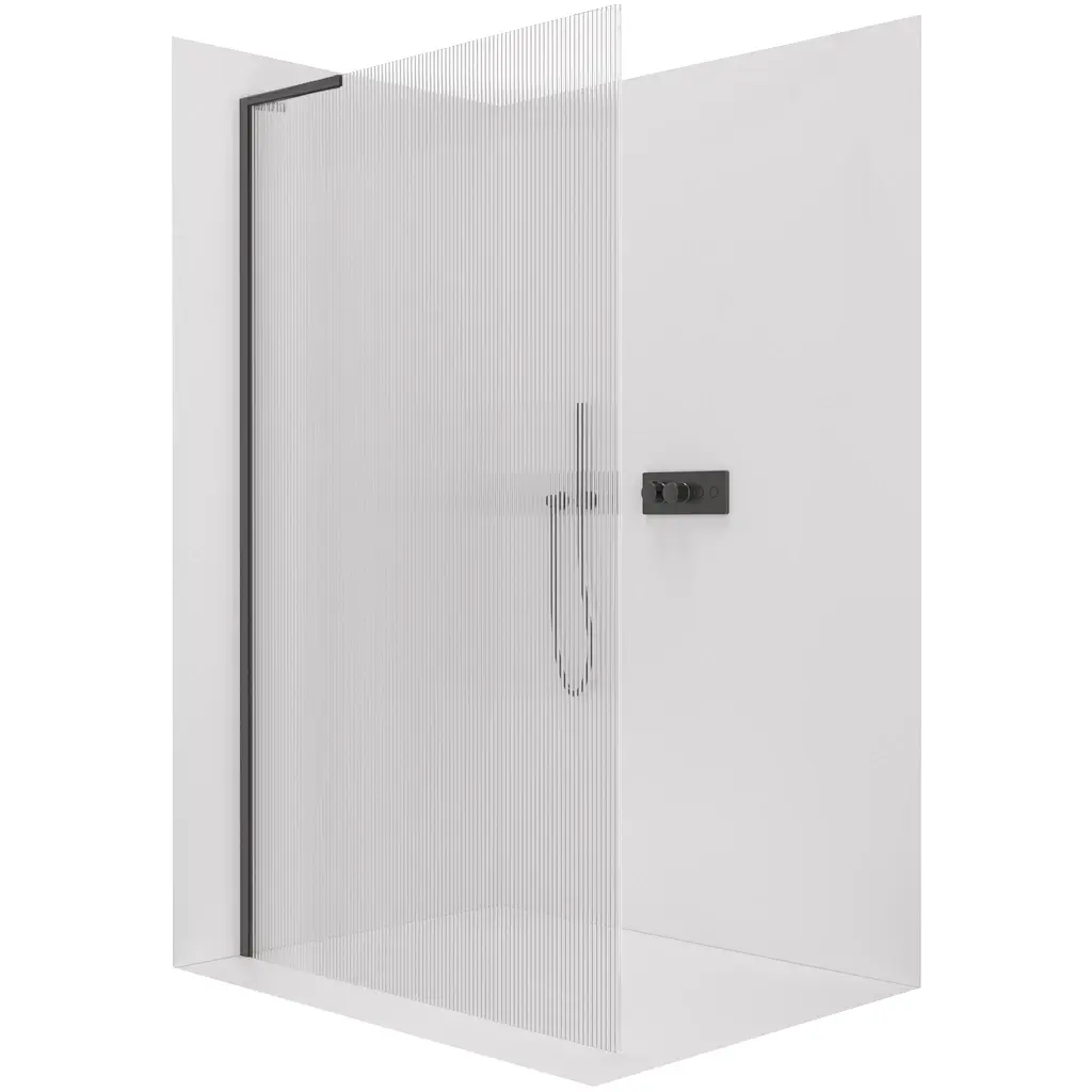 CERANO Sprchová zástěna Walk-in Onyx L-levá vzpěra 8 mm černá matná, rýhované sklo 60x200 CER-8050BD776
