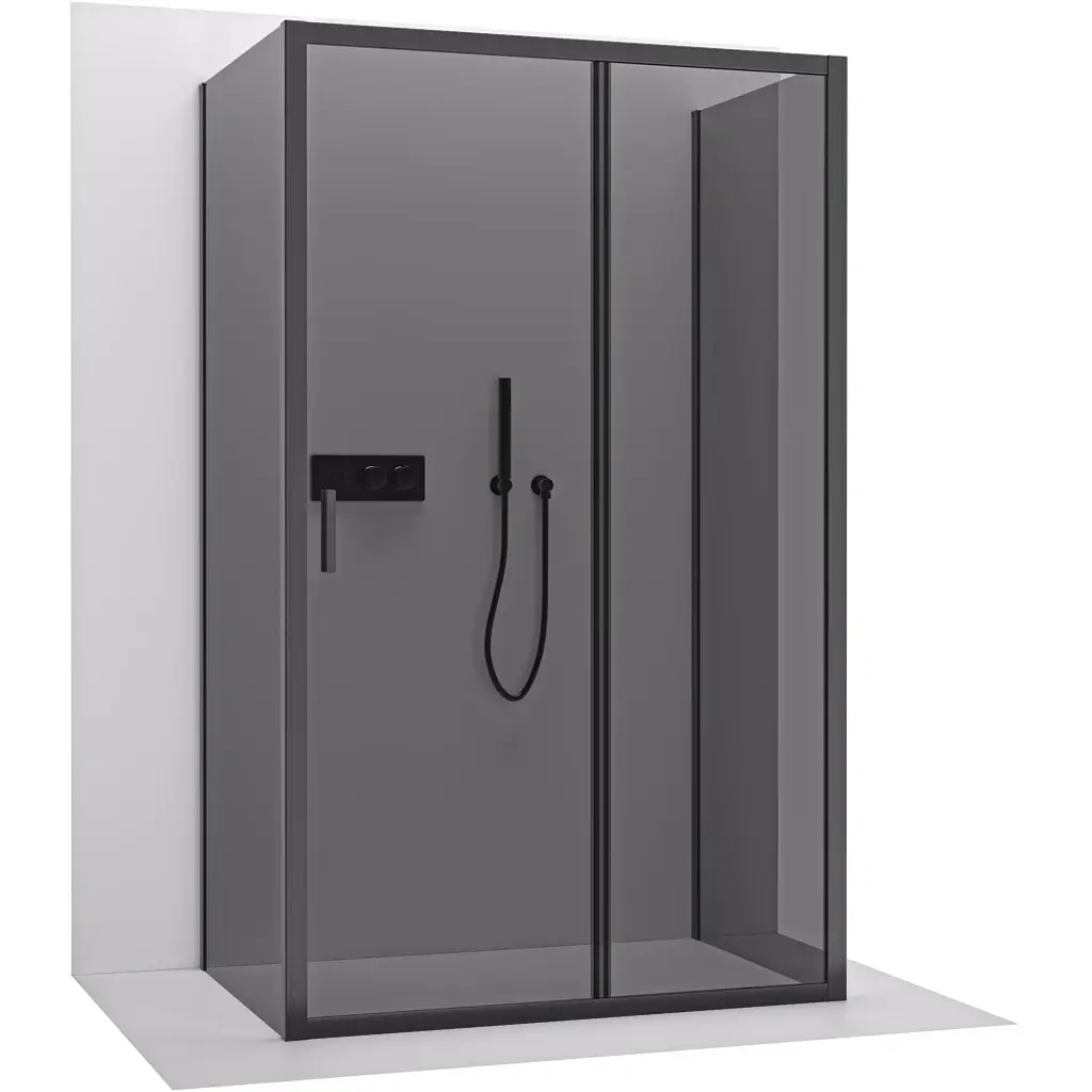 CERANO Třístěnný sprchový kout Varone LINE U L/P 6 mm černá matná, grafitové sklo 110x100x195 posuvný CER-8050BD7830