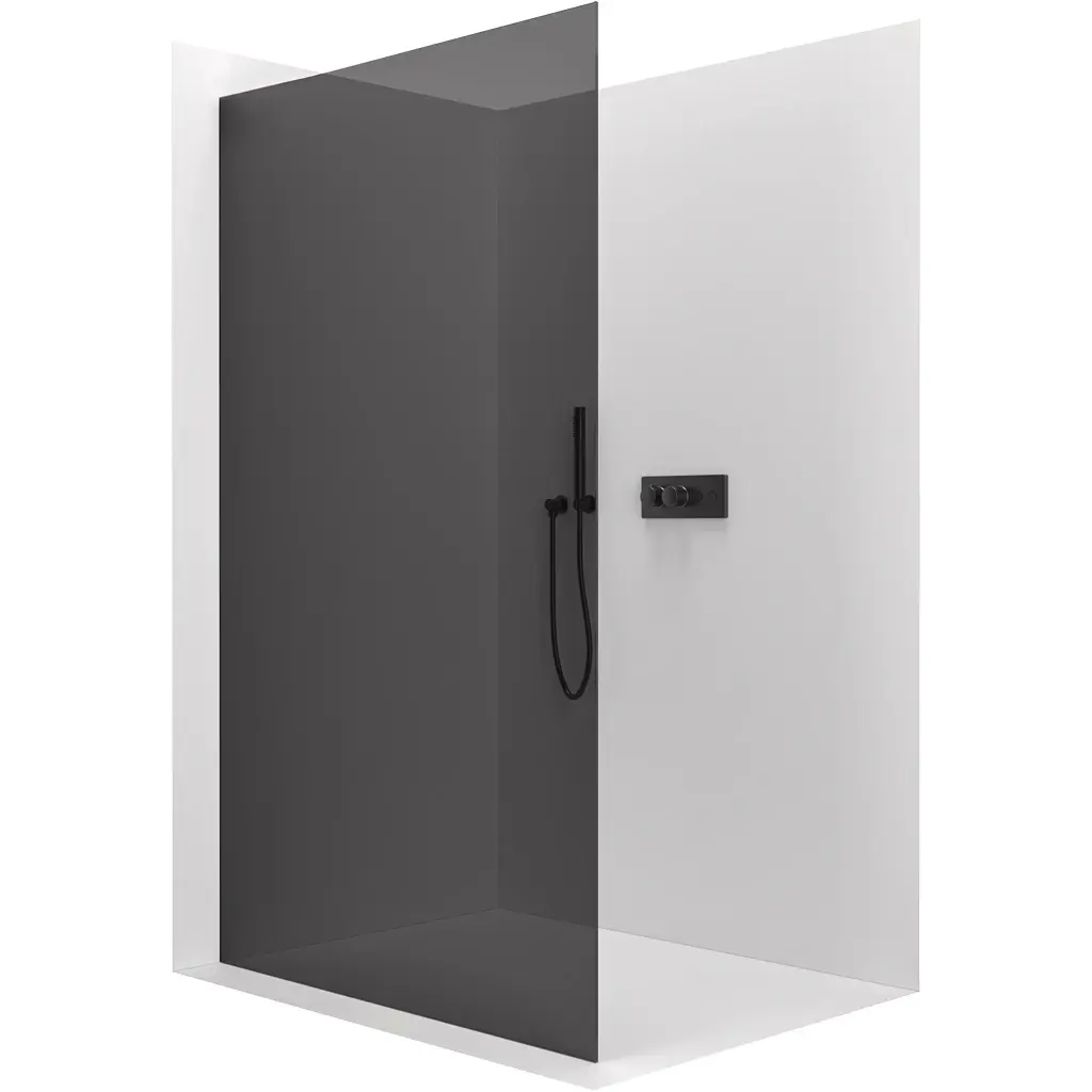 Sprchová zástěna Walk-in Crystal L/P - 10 mm - bezvzpěrový systém - černá matná, grafitové sklo - 110x200 cm