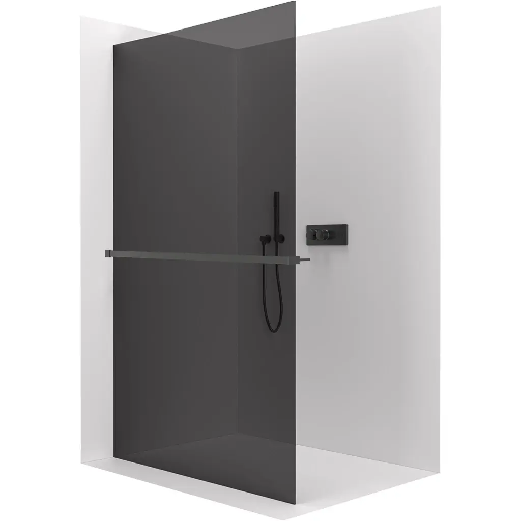 CERANO Sprchová zástěna Walk-in Crystal L/P 10 mm + polička/držák na ručníky bezvzpěrový systém černá matná, grafitové sklo 120x200 CER-8050BD82783