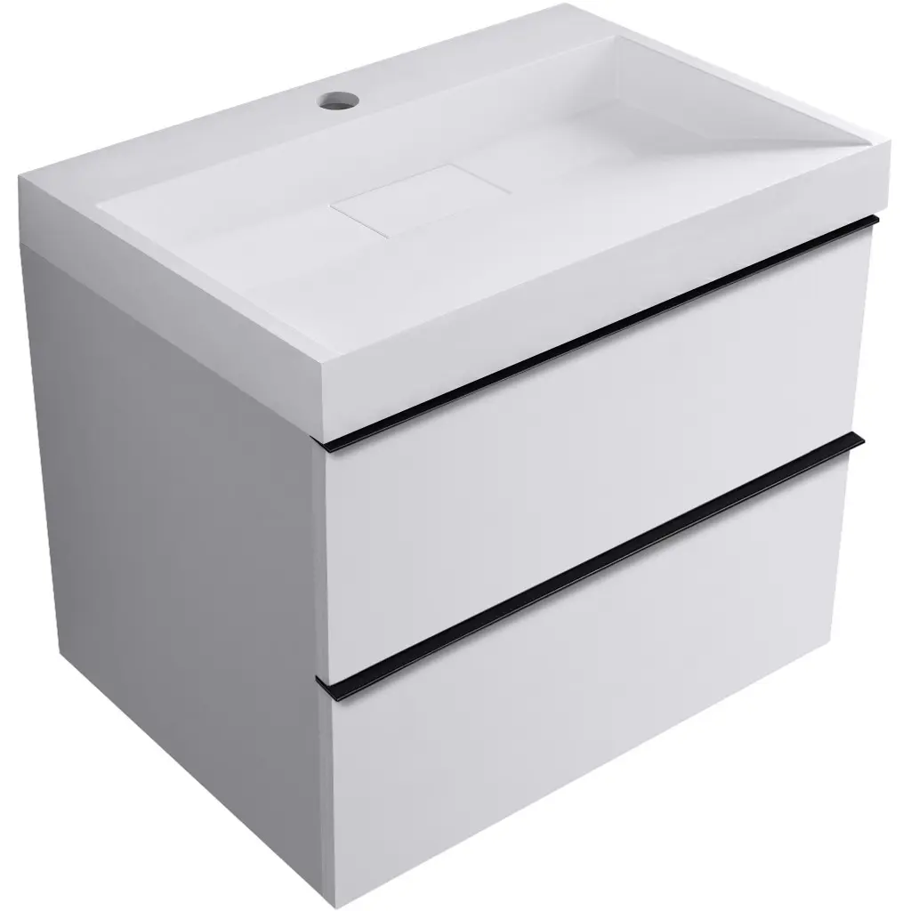 CERANO Koupelnová skříňka Velora bílá matná, úchytka černá + umyvadlo z lit. mramoru s otvorem Vita bílá lesklá 70x63x46,5 CER-8050BD83873