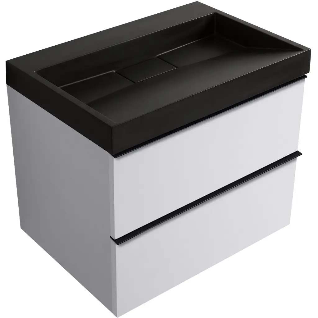 CERANO Koupelnová skříňka Velora bílá matná, úchytka černá + umyvadlo z lit. mramoru Vita černá matná 70x63x46,5 CER-8050BD83984