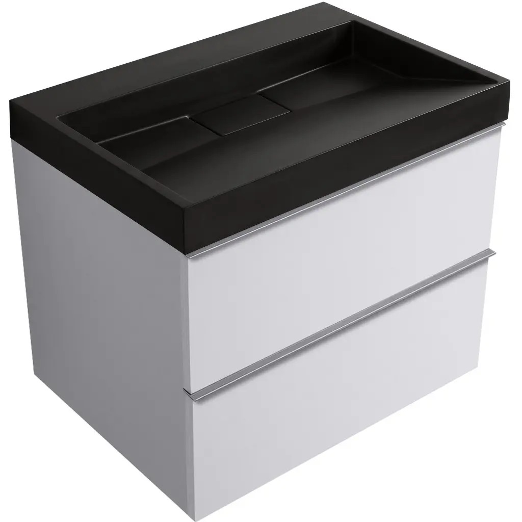 CERANO Koupelnová skříňka Velora bílá matná, úchytka chrom + umyvadlo z lit. mramoru Vita černá matná 70x63x46,5 CER-8050BD83993