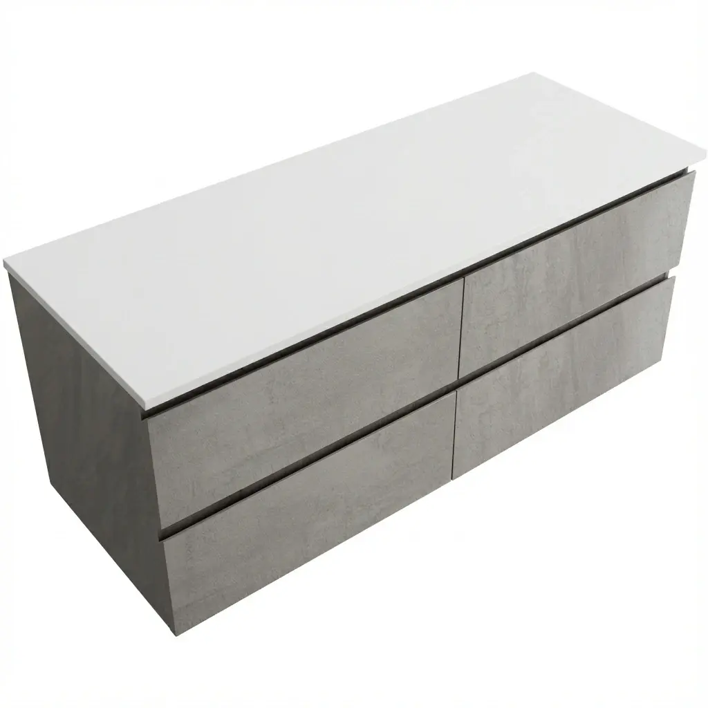 CERANO Koupelnová skříňka Carole betonově šedá + deska pod umyvadlo z lit. mramoru Elanys 12 mm bílá matná 120x49,2x46 CER-8050BD85511