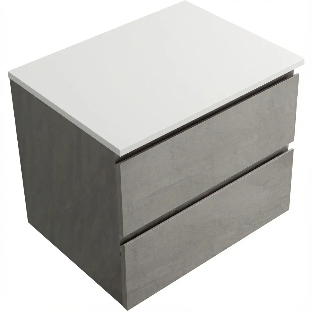 CERANO Koupelnová skříňka Carole betonově šedá + deska pod umyvadlo z lit. mramoru Elanys 12 mm bílá matná 60x49,2x46  CER-8050BD85512