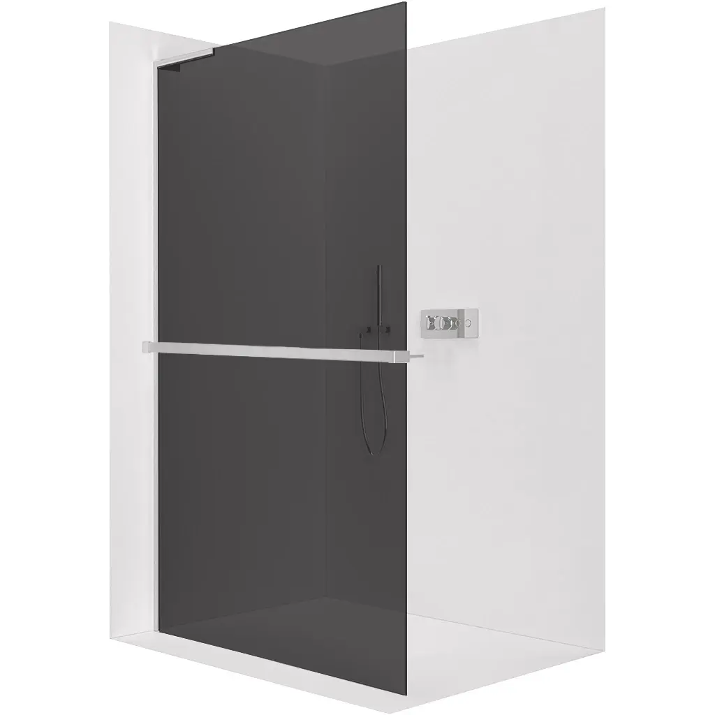 Sprchová zástěna Walk-in Onyx L-levá vzpěra - 8 mm + polička/držák na ručníky - chrom, grafitové sklo - 100x200 cm