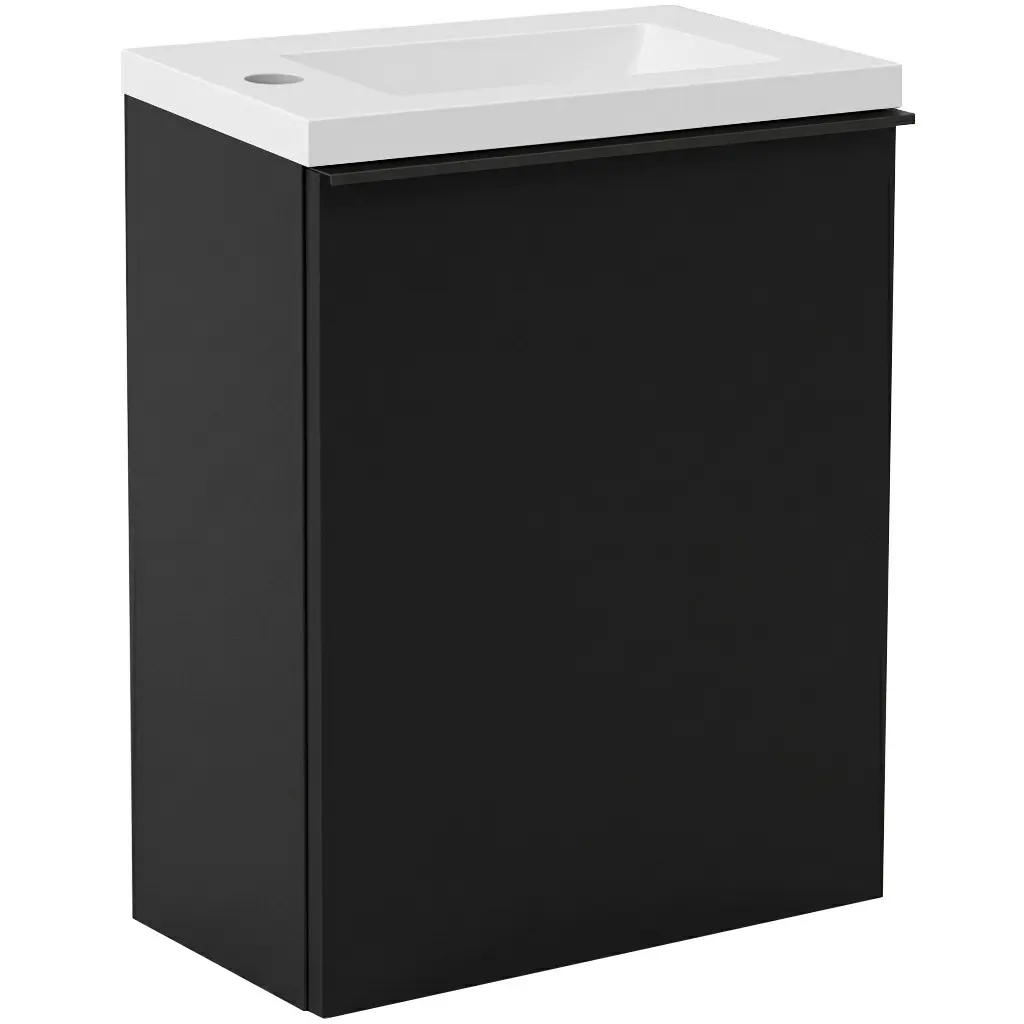 CERANO Umyvadlová skříňka pro WC Zola černá matná + umyvadlo z lit. mramoru bílá lesklá 40x55x23,5 CER-8060BD11