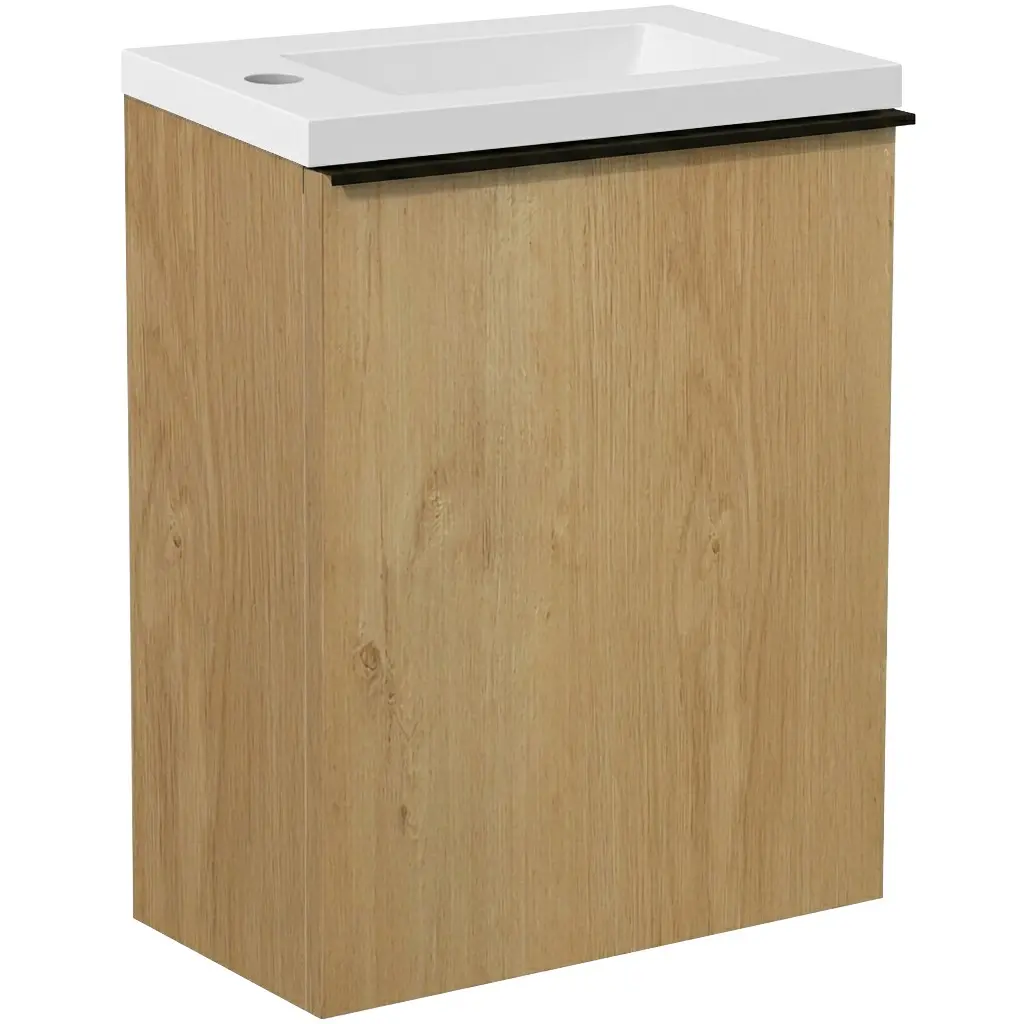 Umyvadlová skříňka pro WC Zola - dub medový + umyvadlo z lit. mramoru - bílá lesklá - 40x55x23,5 cm