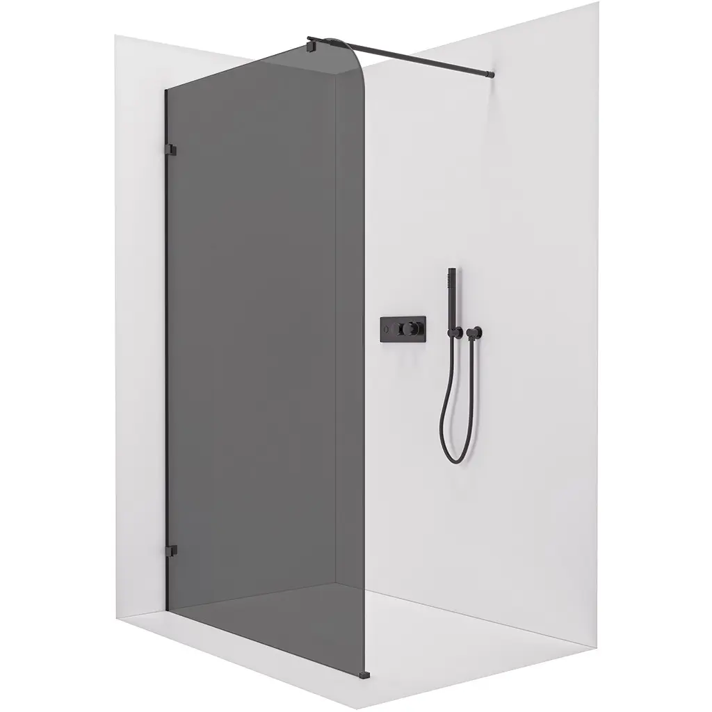 Sprchová zástěna Walk-in Orbis Round L/P - 8 mm - kulatá vzpěra - černá matná, grafitové sklo - 160x200 cm
