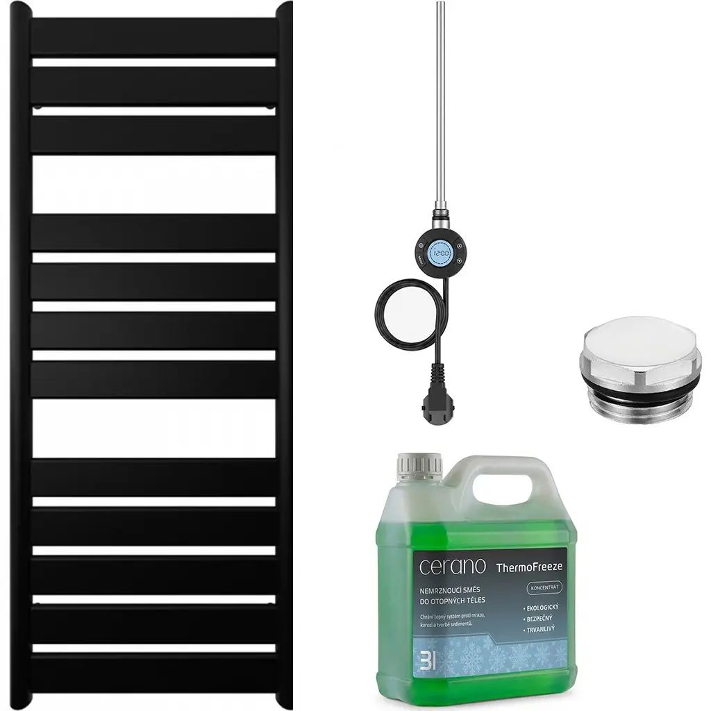 Koupelnový elektrický radiátorový set Arturo - WIFI - 600W - černá matná - 1200x500 mm