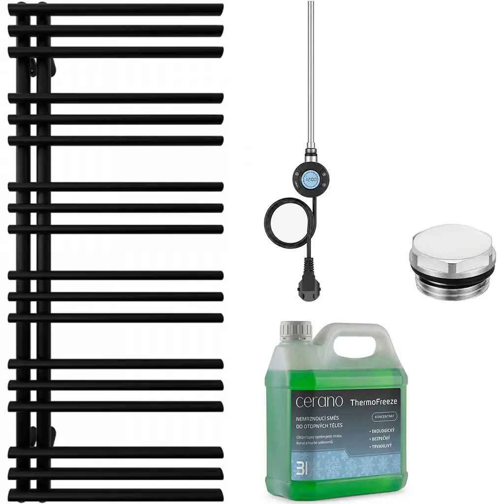 Koupelnový elektrický radiátorový set Burke - L/P - WIFI - 600W - černá matná - 1200x500 mm