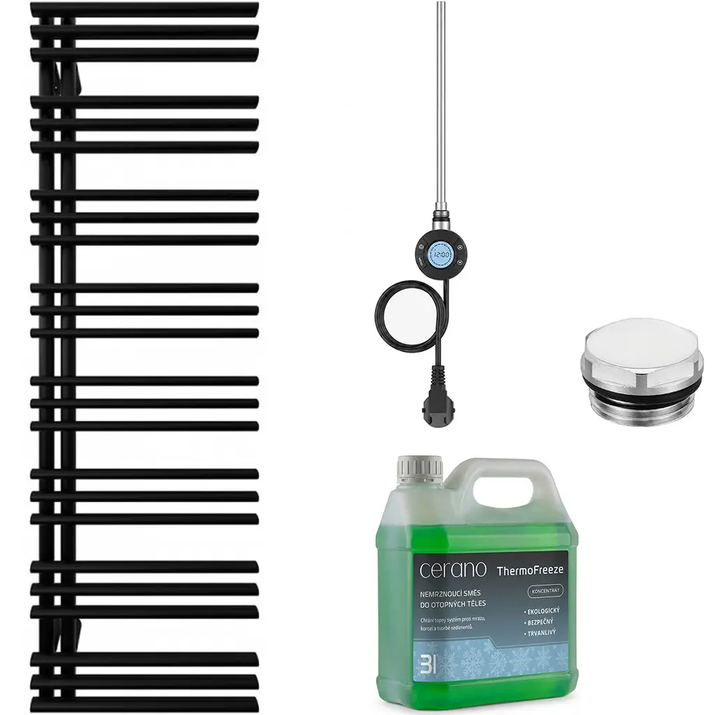 Koupelnový elektrický radiátorový set Burke - L/P - WIFI - 600W - černá matná - 1600x500 mm