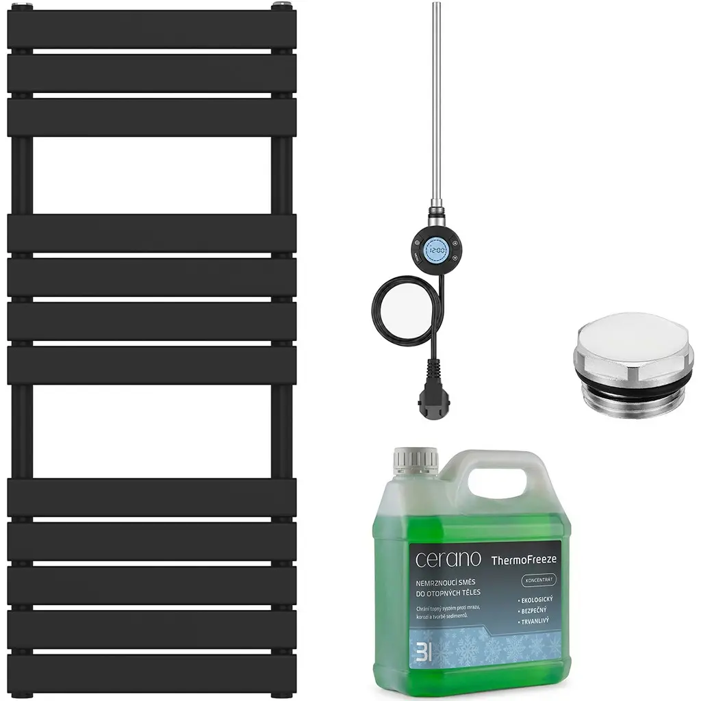 CERANO Koupelnový elektrický radiátorový set Claude WIFI 600W černá matná 1200x500 mm CER-978830