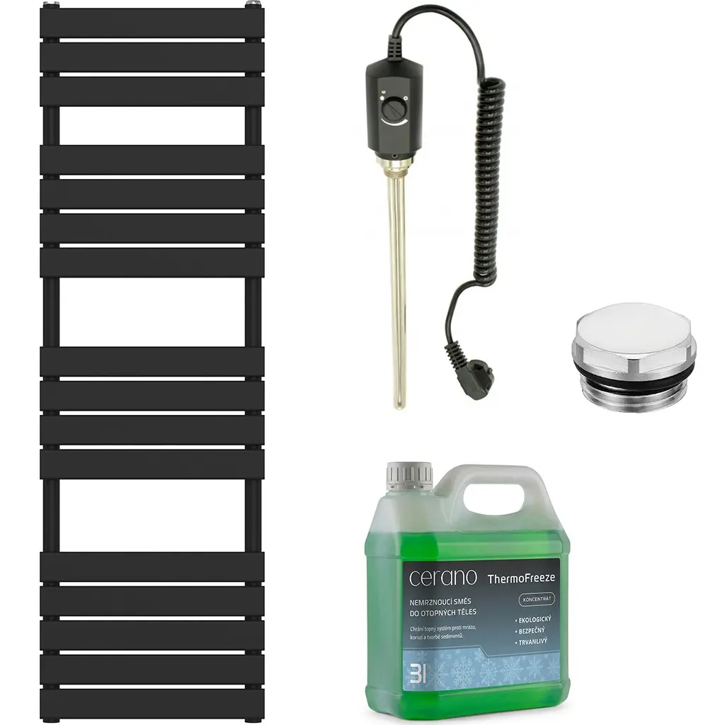 Koupelnový elektrický radiátorový set Claude - 600W - černá matná - 1600x500 mm