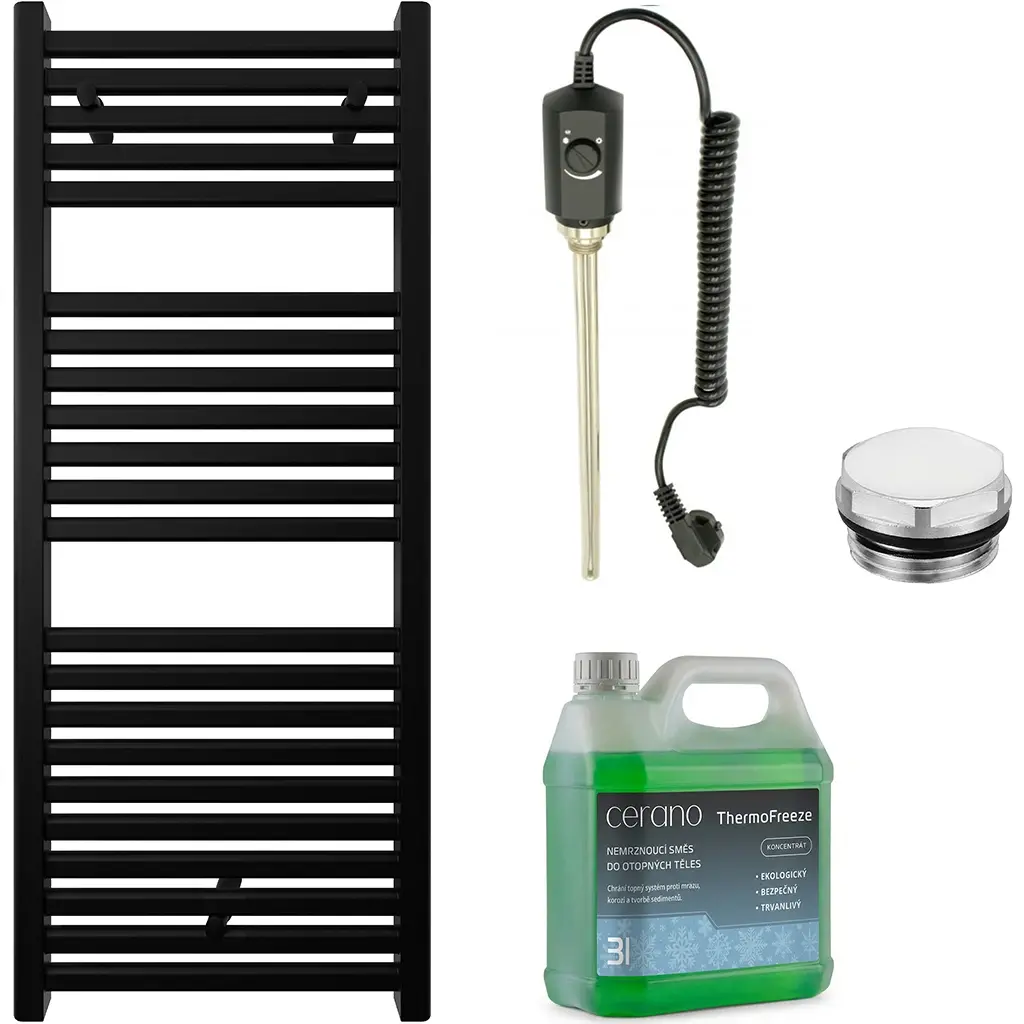 CERANO Koupelnový elektrický radiátorový set Donovan 300W černá matná 1200x500 mm CER-978832