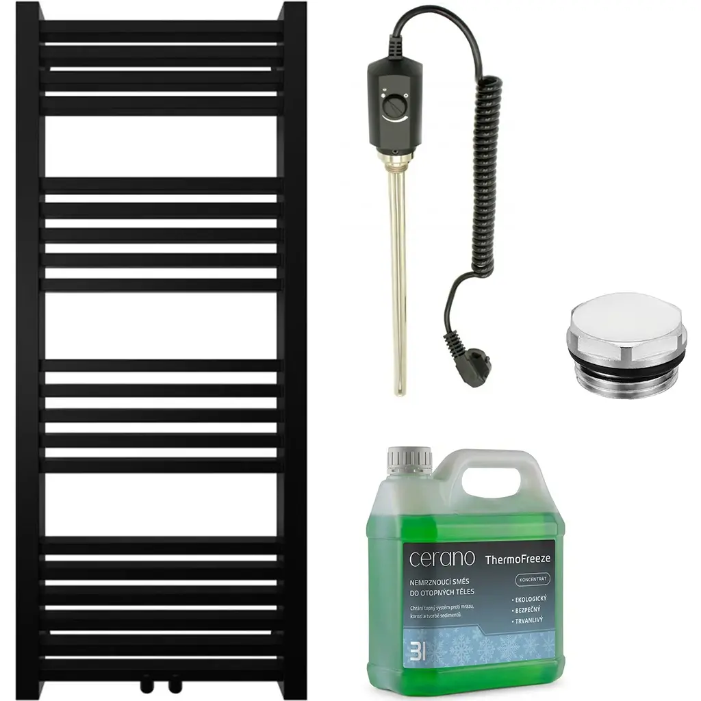 Koupelnový elektrický radiátorový set Franko - 300W - černá matná - 1200x500 mm