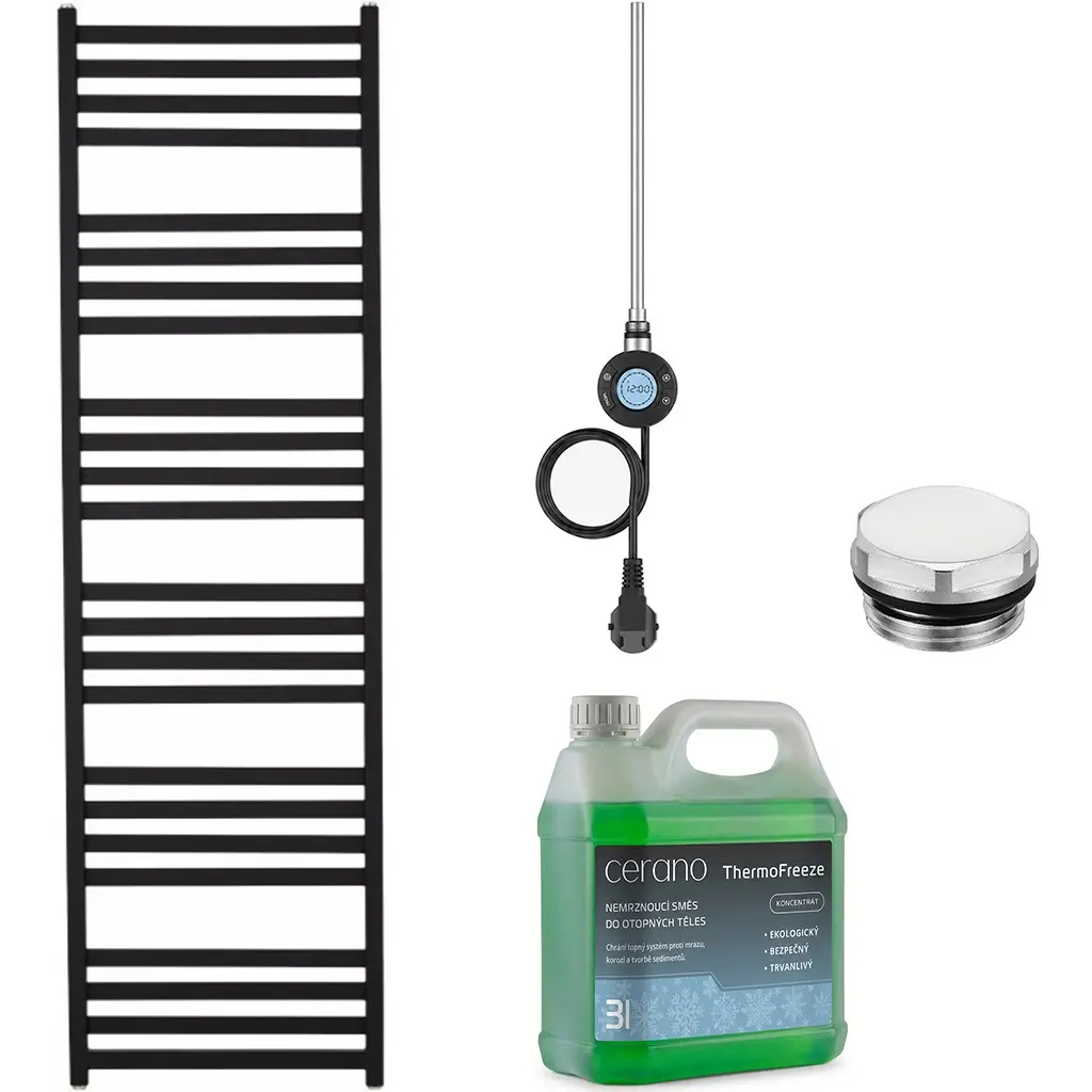 CERANO Koupelnový elektrický radiátorový set Fulgiduson WIFI 600W černá matná 1800x530 mm CER-978842