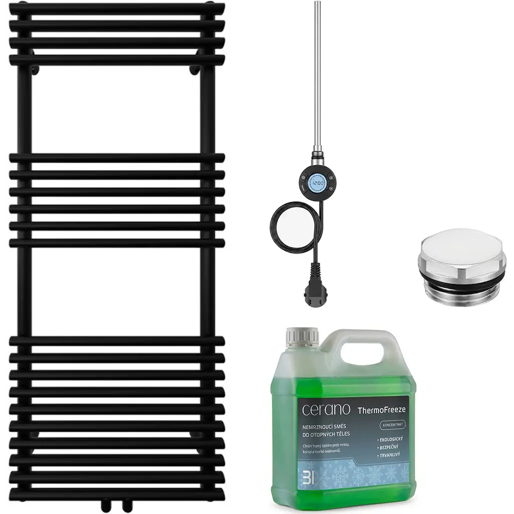 CERANO Koupelnový elektrický radiátorový set Luigi WIFI 600W černá matná 1200x500 mm CER-978846