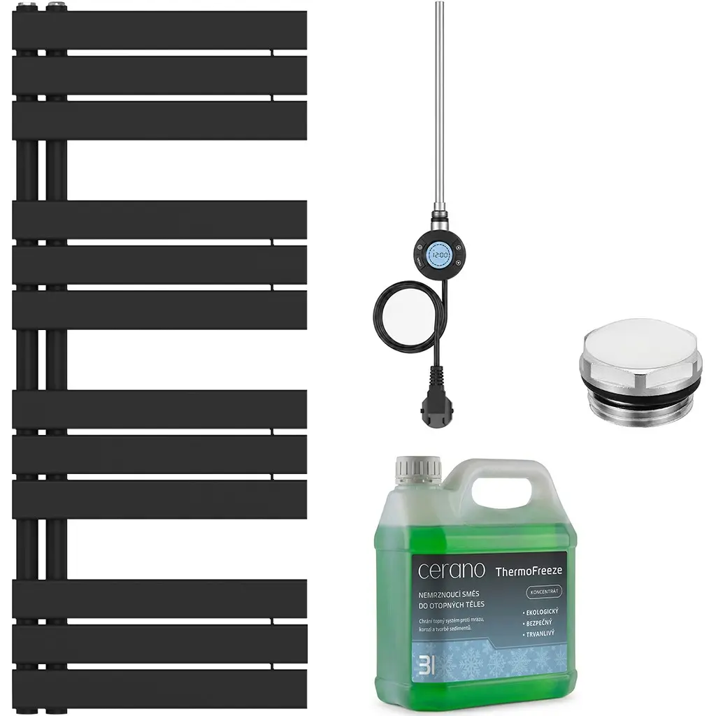 CERANO Koupelnový elektrický radiátorový set Theo L/P WIFI 600W černá matná 1200x500 mm CER-978859