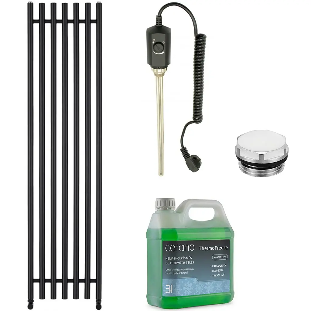 Koupelnový elektrický radiátorový set Valerio - 900W - černá matná - 1560x390 mm