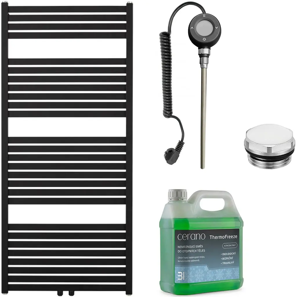 CERANO Koupelnový elektrický radiátorový set Vincenzo WIFI 600W černá matná 1340x600 mm CER-978865