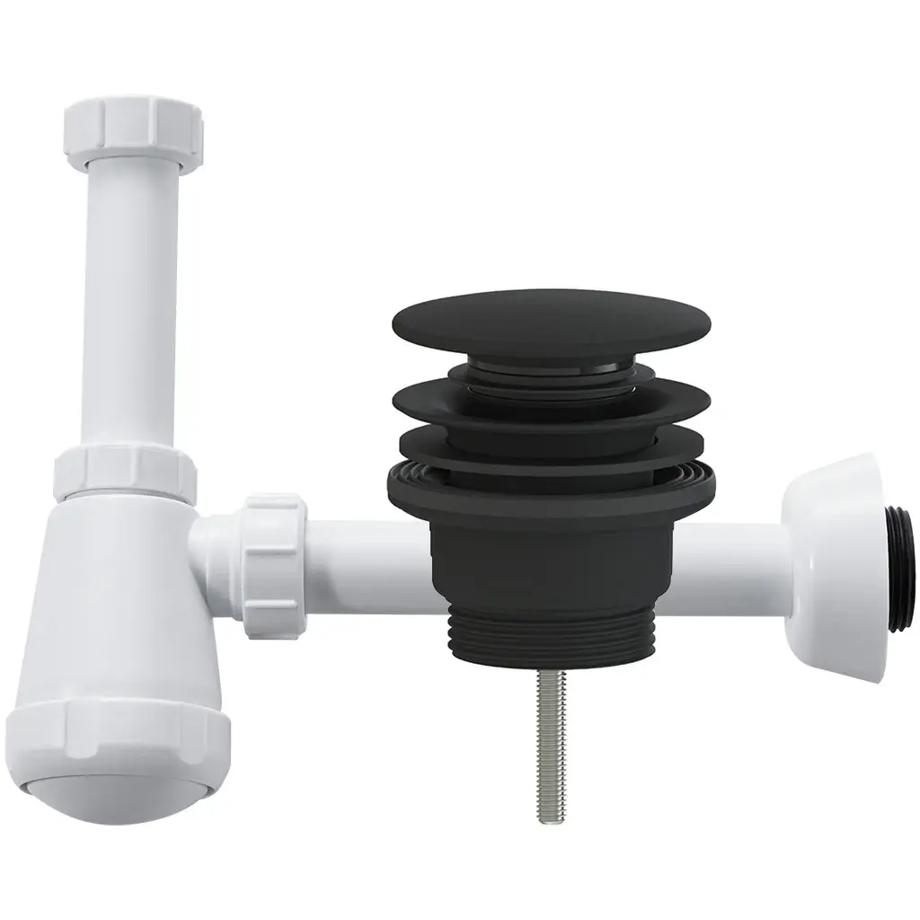CERANO Sifon umyvadlový DN32-50/250 mm bílá lesklá s výpustí click-clack univerzální plast černá matná CER-978882
