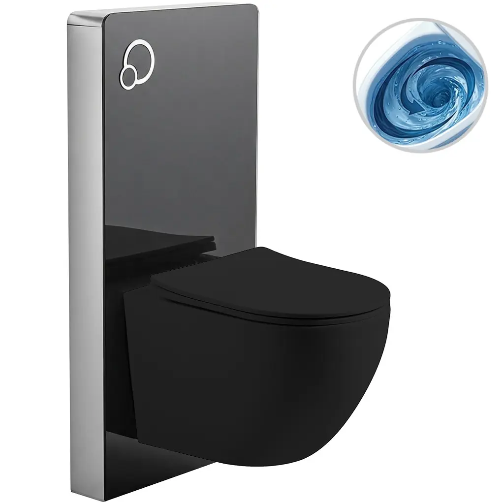 Kompletní WC set Modul/Cesso - černá matná - integrované WC tlačítko - pneumatický modul - 49x36 cm - 979847