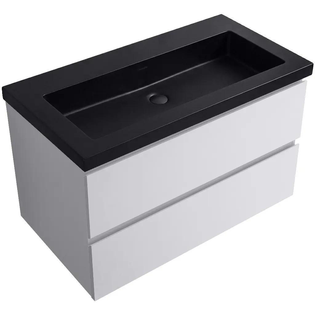 CERANO Koupelnová skříňka Carole bílá matná + umyvadlo z lit. mramoru Ovo černá matná 100,5x53x46,5  CER-979921