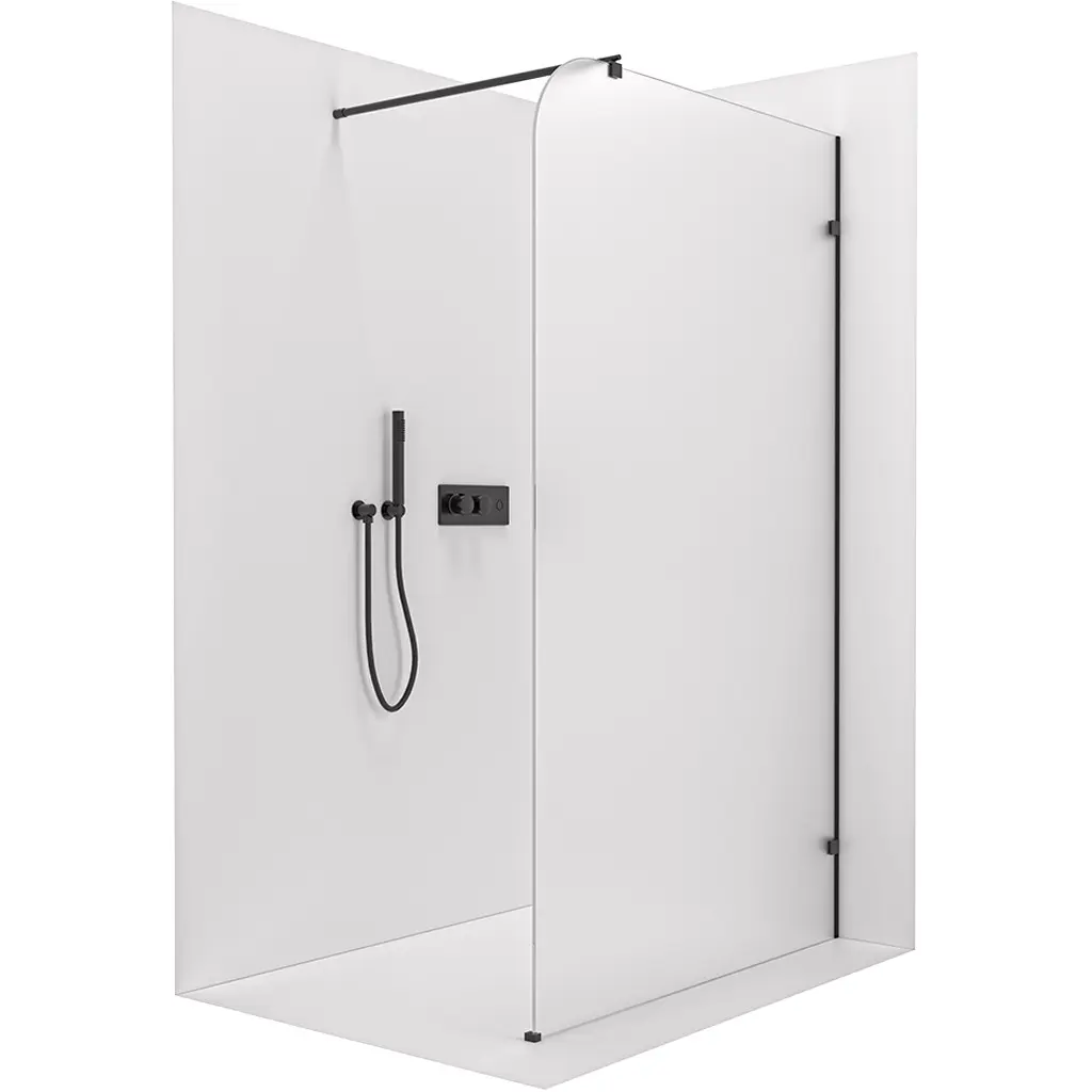 Sprchová zástěna Walk-in Orbis Round - Pravá - 8 mm - kulatá vzpěra - černá matná, mléčné sklo - 120x200 cm