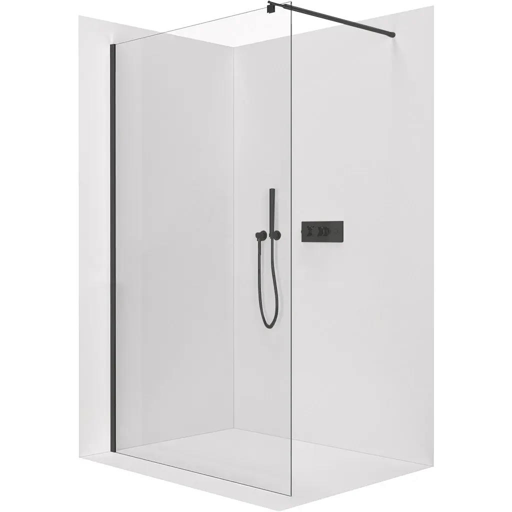 Sprchová zástěna Walk-in Onyx Round L/P - 8 mm - kulatá vzpěra - černá matná, transparentní sklo - 100x200 cm